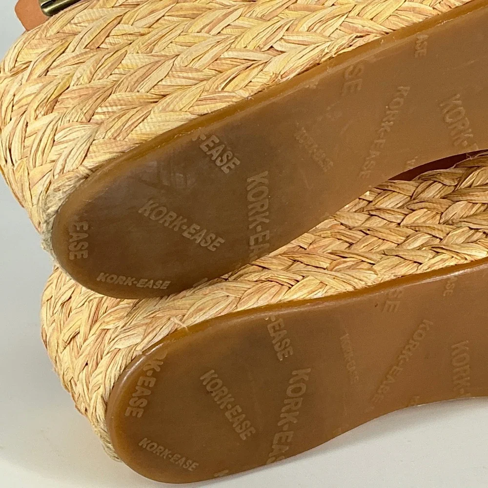 Kork-Ease Size 8 Tan Leather Espadrille Platform Wedge Sandals Ande‎